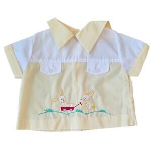 Vintage 1950s Baby Sz 12M Yellow Embroidered Top Bunny Rabbit Easter